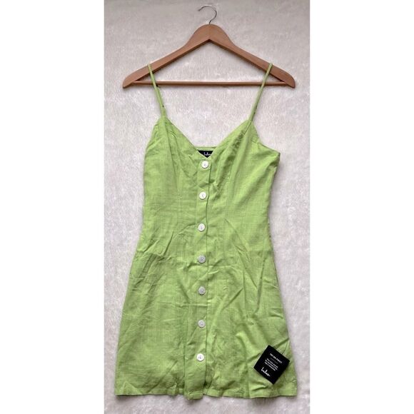 NWT Lulus Favorite Find Lime Green Linen Mini Dress With Pockets, Size Small - Picture 5 of 13
